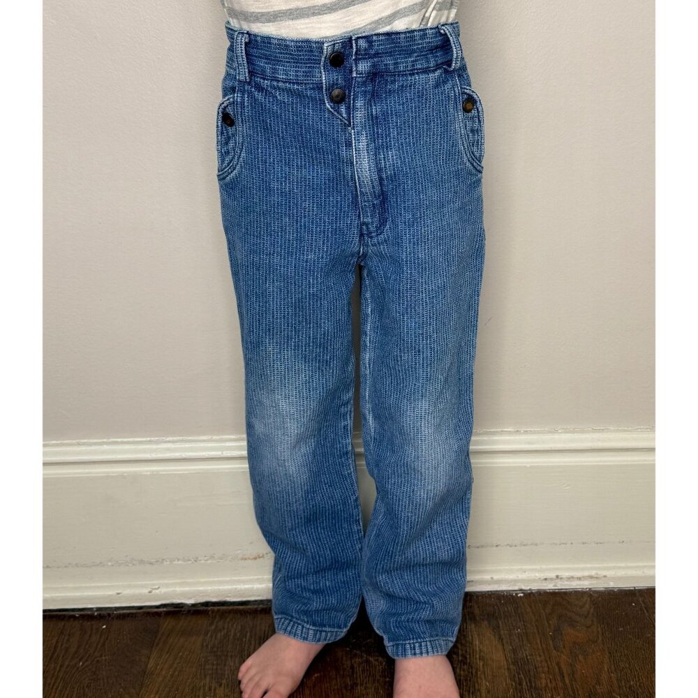 Vintage 1980s Kids Waffle Weave Blue Jeans, Choozie Size 6, Tapered Leg